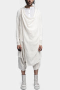 Asymmetrical linen blend hood cardigan, White