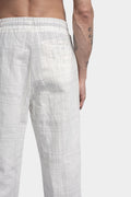 Linen blend drawstring trousers, White