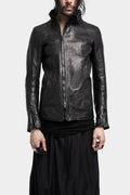 High neck asymmetrical zip leather jacket