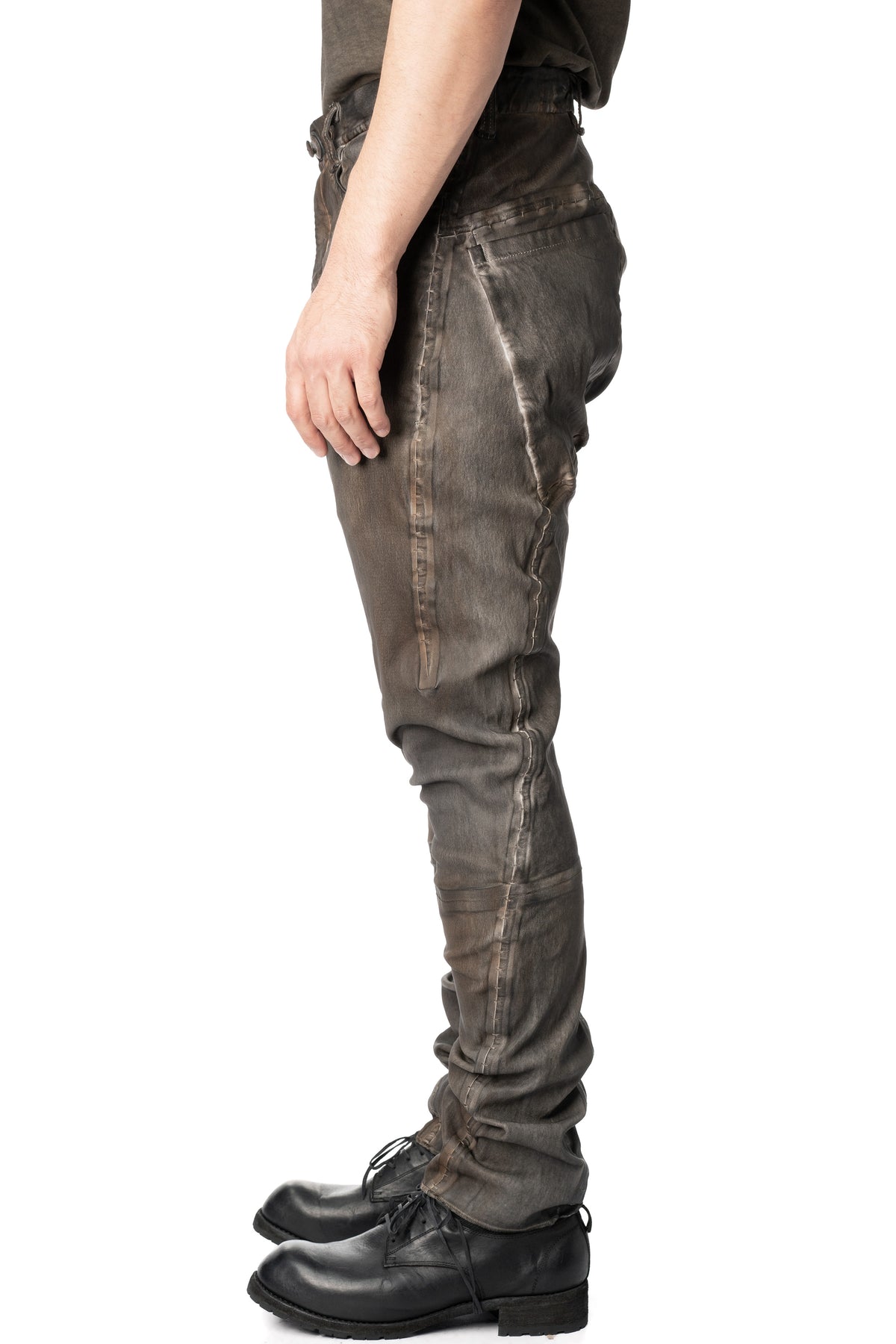 Low crotch 4 pocket stretch leather pants, Elephant grey