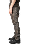 Low crotch 4 pocket stretch leather pants, Elephant grey