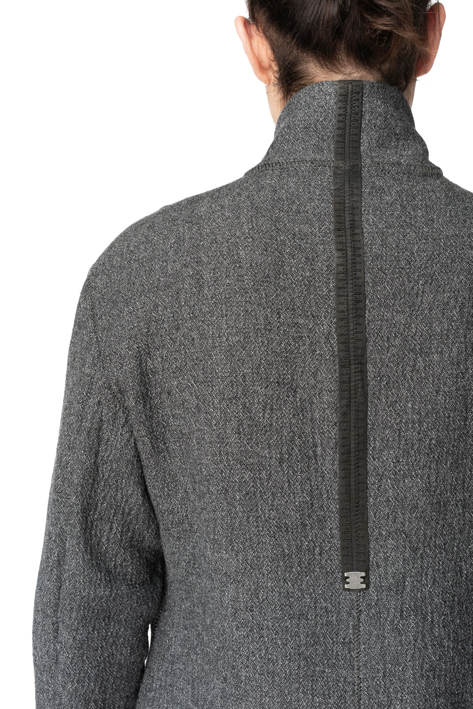 Long wool blend blazer with leather piping