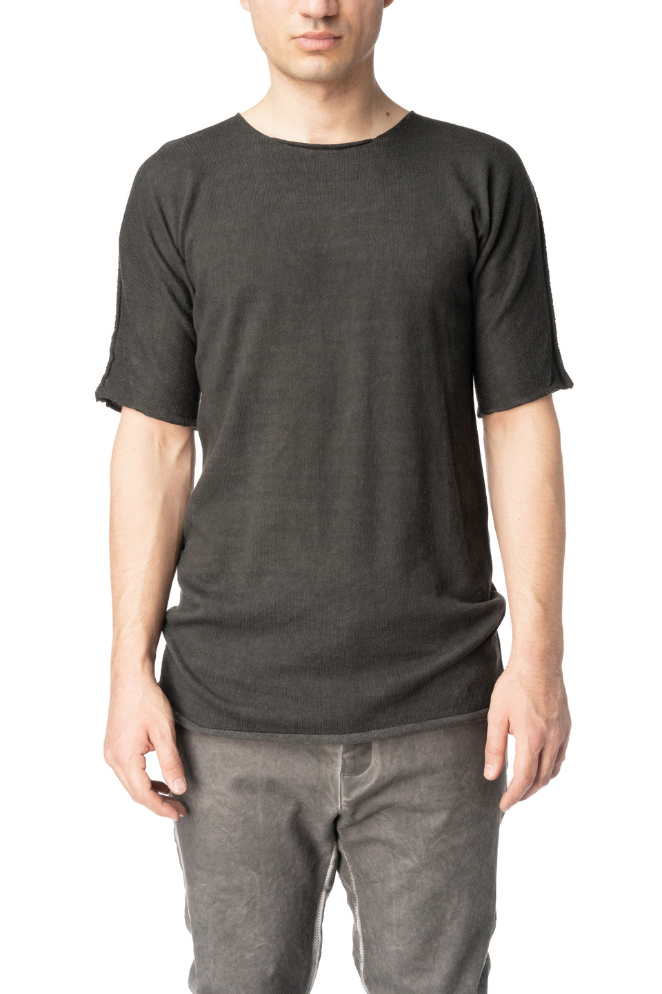 Reversible knit cotton t-shirt, Plomb