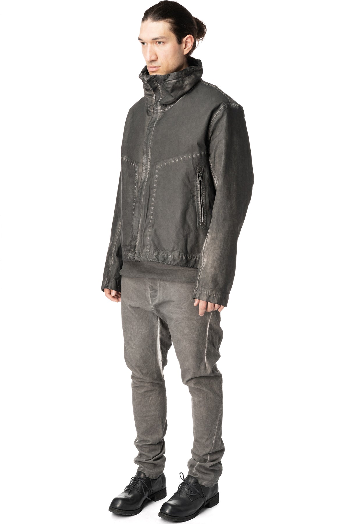 Membrane leather down bomber jacket, Plomb