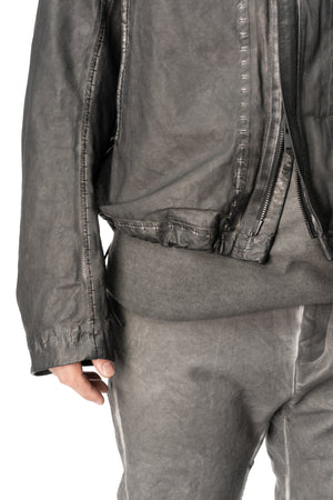 Membrane leather down bomber jacket, Plomb