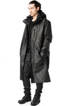 Long hooded membrane leather down parka, Black