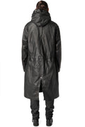 Long hooded membrane leather down parka, Black