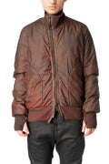 Asymmetric reflective nylon bomber jacket, Dirty red