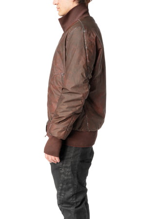 Asymmetric reflective nylon bomber jacket, Dirty red