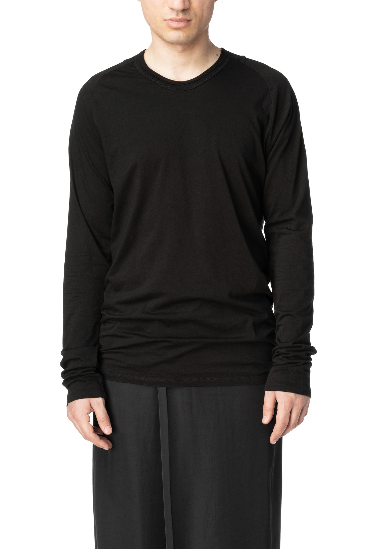 Seamed neck cotton jersey top, Black