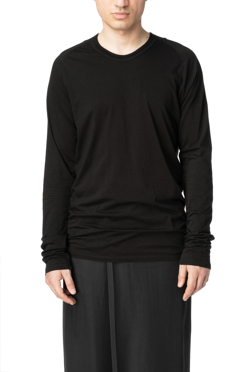 Seamed neck cotton jersey top, Black