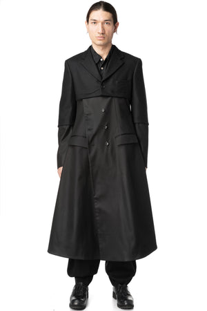 Wool jacket with draped satin panel