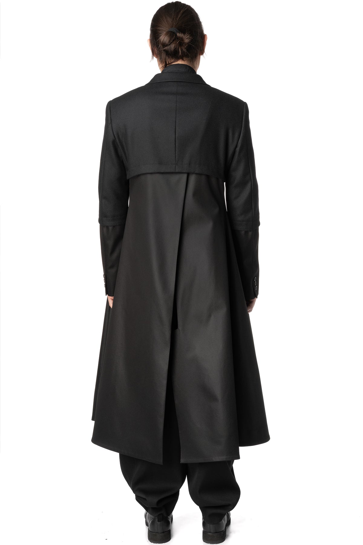 Wool jacket with draped satin panel