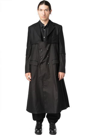 Wool jacket with draped satin panel