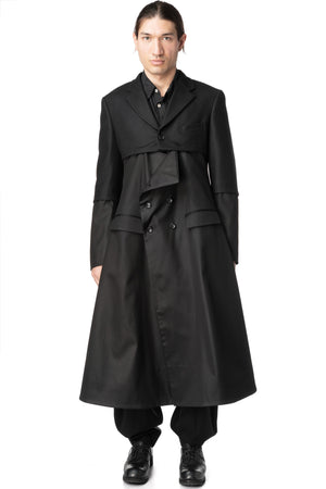 Wool jacket with draped satin panel