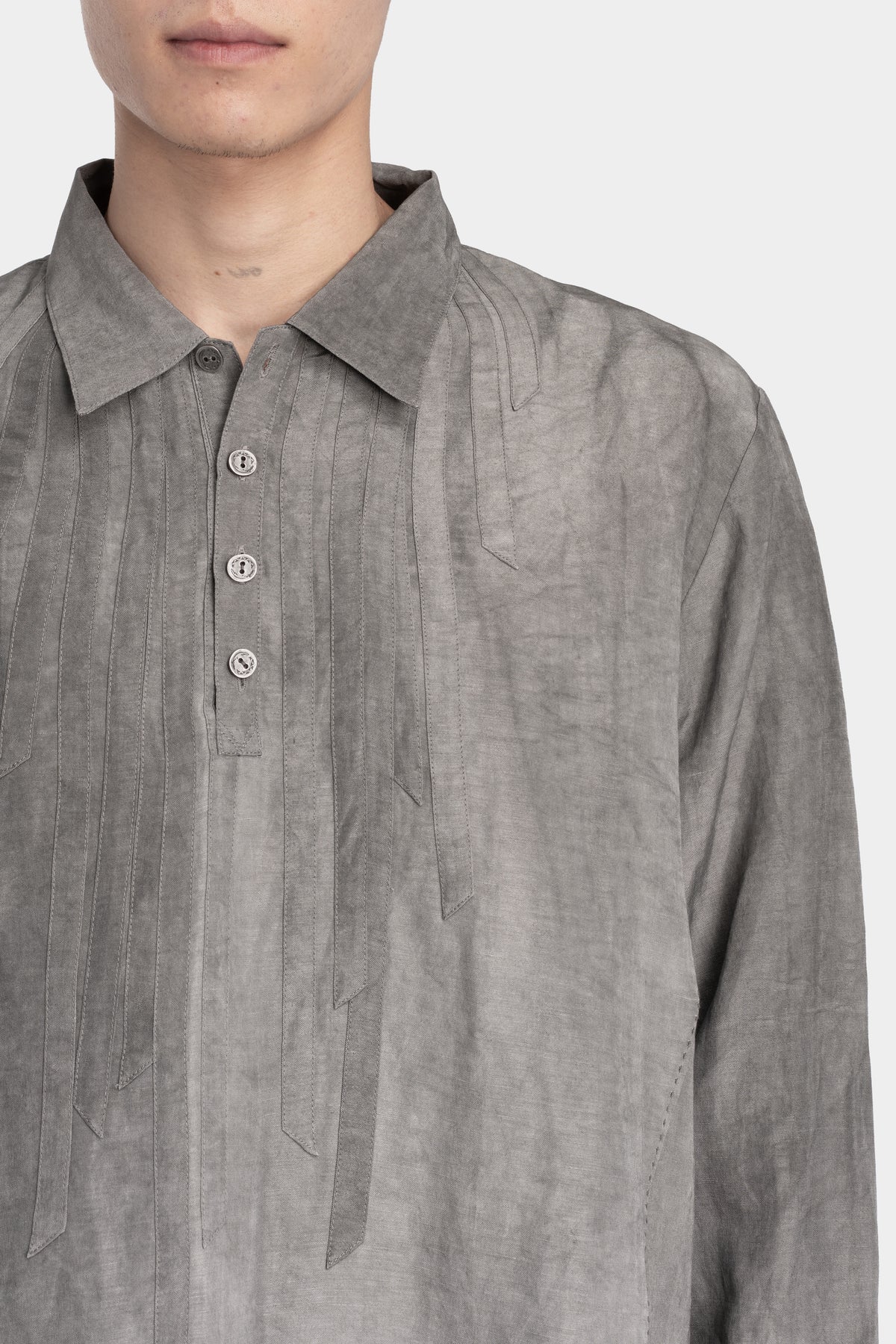 Professor E. | Timeworn silk blend shirt, Natural dyed grey 25FW-PE-FM-13