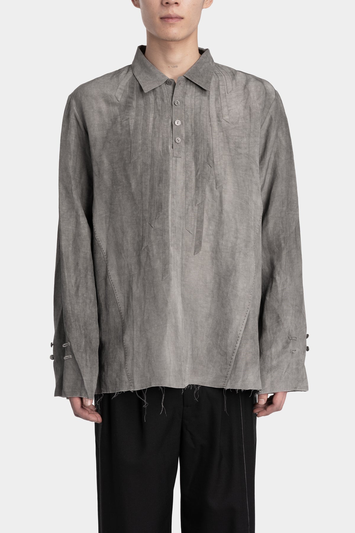 Professor E. | Timeworn silk blend shirt, Natural dyed grey 25FW-PE-FM-13