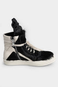 Cow "Fur" Geobasket Sneakers, Black / Milk