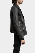 Scar stitch horse leather biker jacket, Overdyed Black