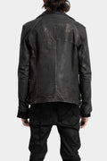 Scar stitch horse leather biker jacket, Overdyed Black