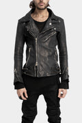 Scar stitch horse leather biker jacket, Overdyed Black