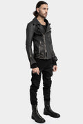 Scar stitch horse leather biker jacket, Overdyed Black