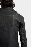 Scar stitch horse leather biker jacket, Overdyed Black