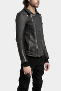 Scar stitch horse leather biker jacket, Overdyed Black