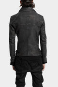 Scar stitch horse leather biker jacket, Overdyed Black