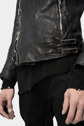 Scar stitch horse leather biker jacket, Overdyed Black