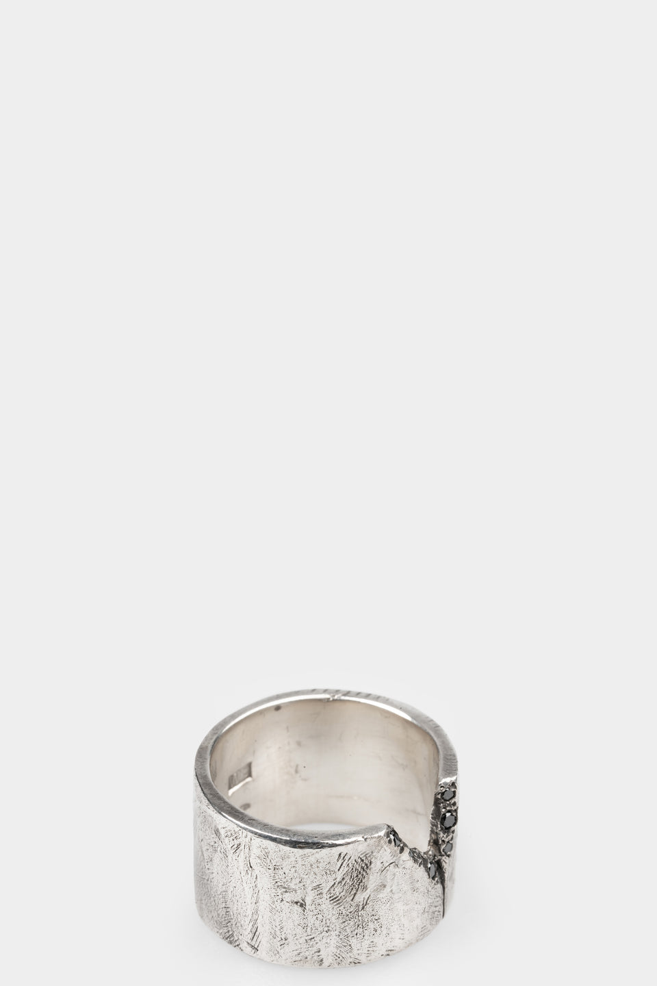 Fractured black diamonds silver ring