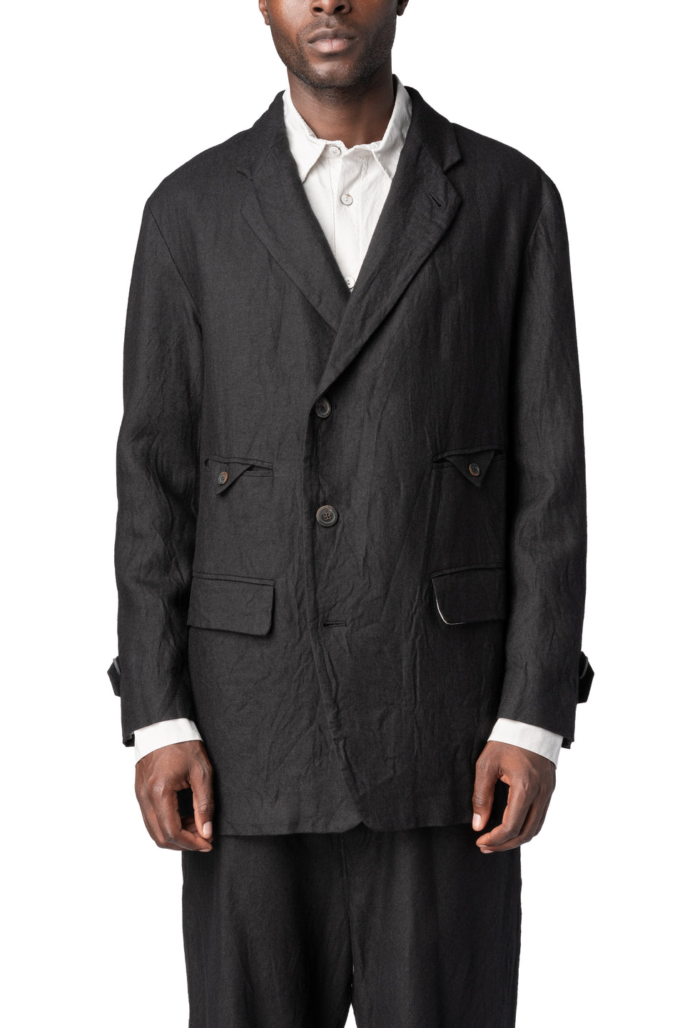 Semi double breasted wool linen car coat