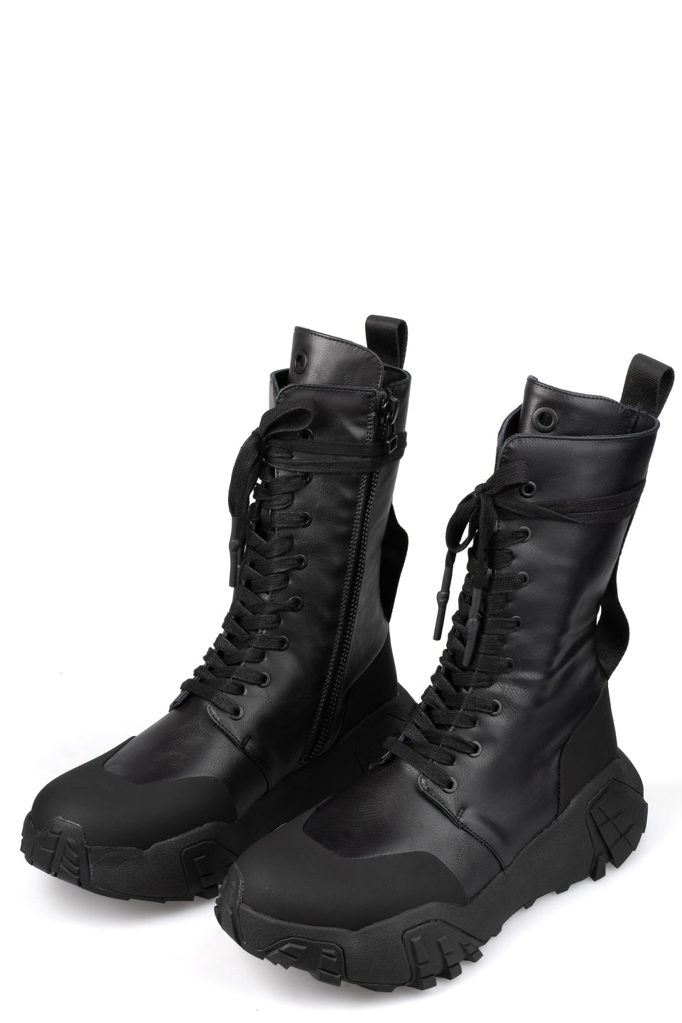 High top laced vegan leather boots