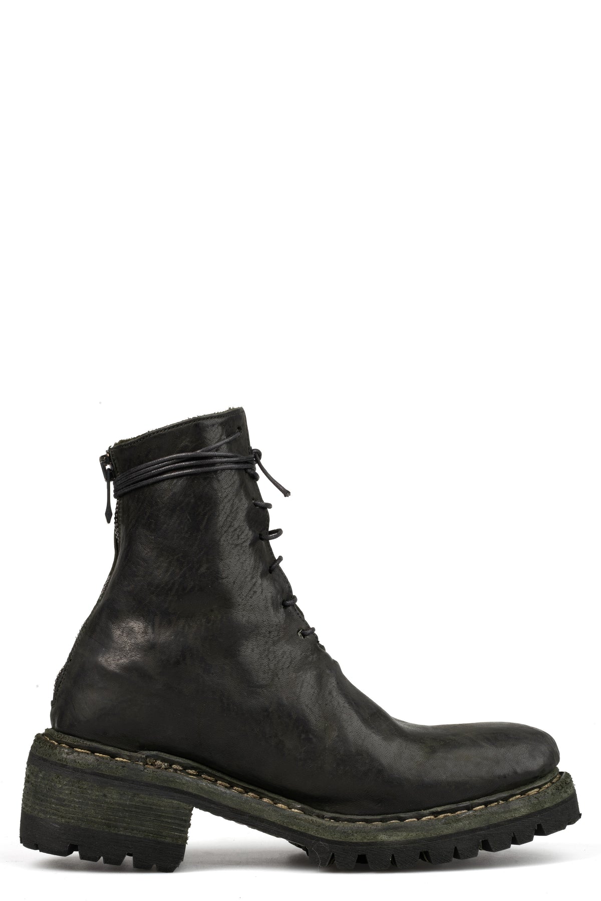 Incarnation | Back zip laced leather boots, Muted Green 11V-71137-VB