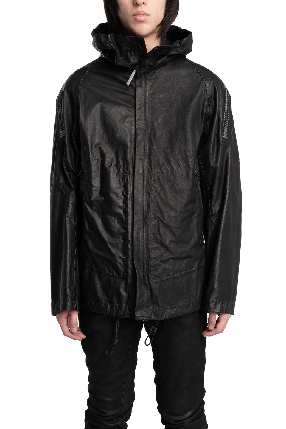 Hooded Membrane Leather Jacket