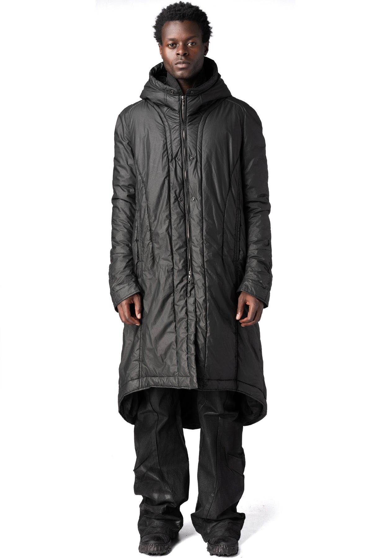 Julius_7 | AW26 - Hooded coated long coat, Black 957COM2