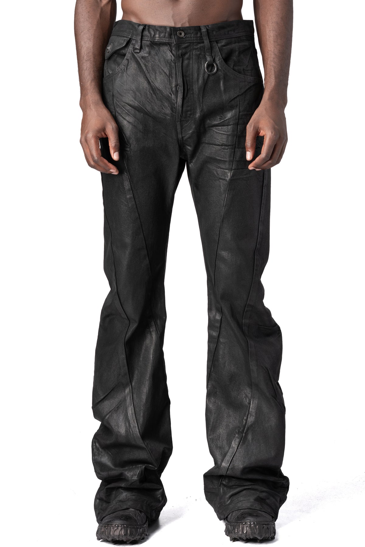 Julius_7 | AW26 - Coated denim flared jeans, Black 957PAM12