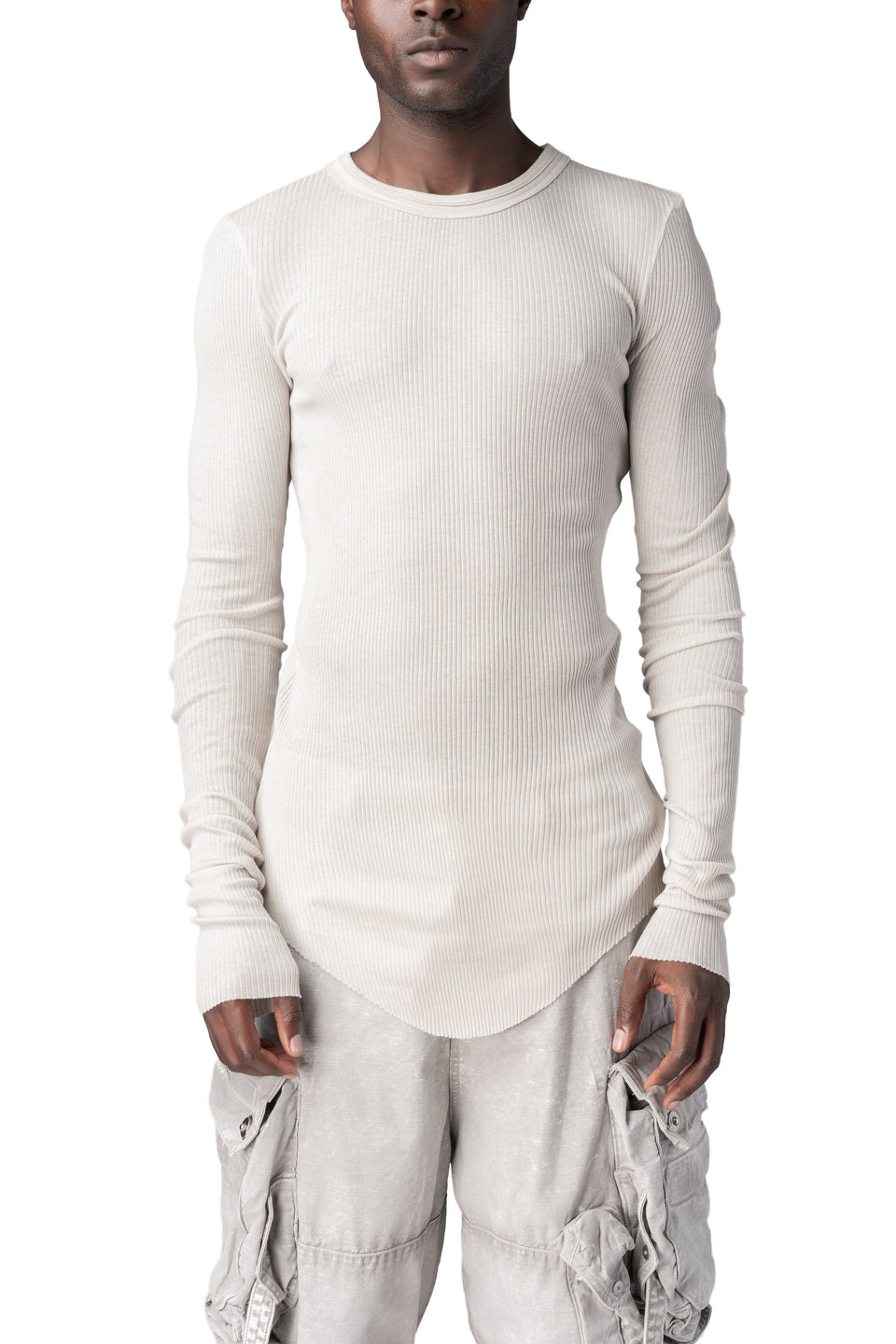 Ribbed crewneck long sleeve top, Plaster
