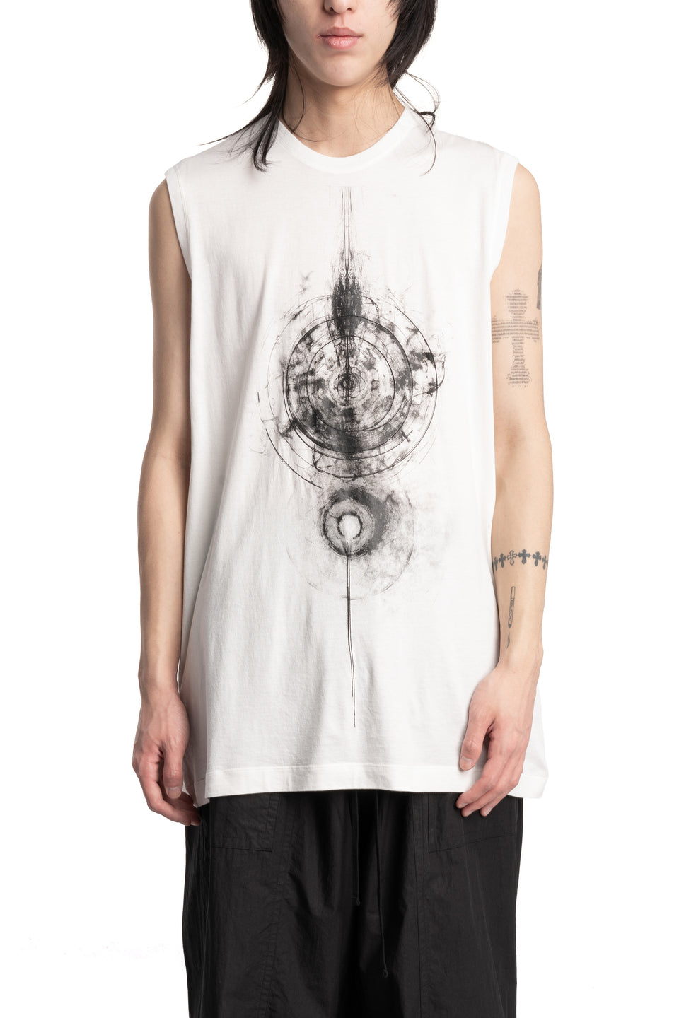 Printed Sleeveless T-Shirt, White