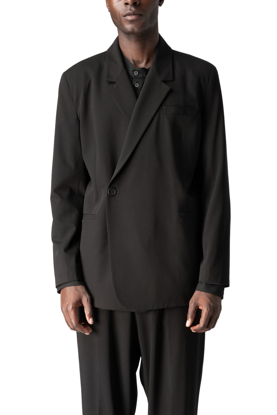 Fluid wool-blend blazer, Black