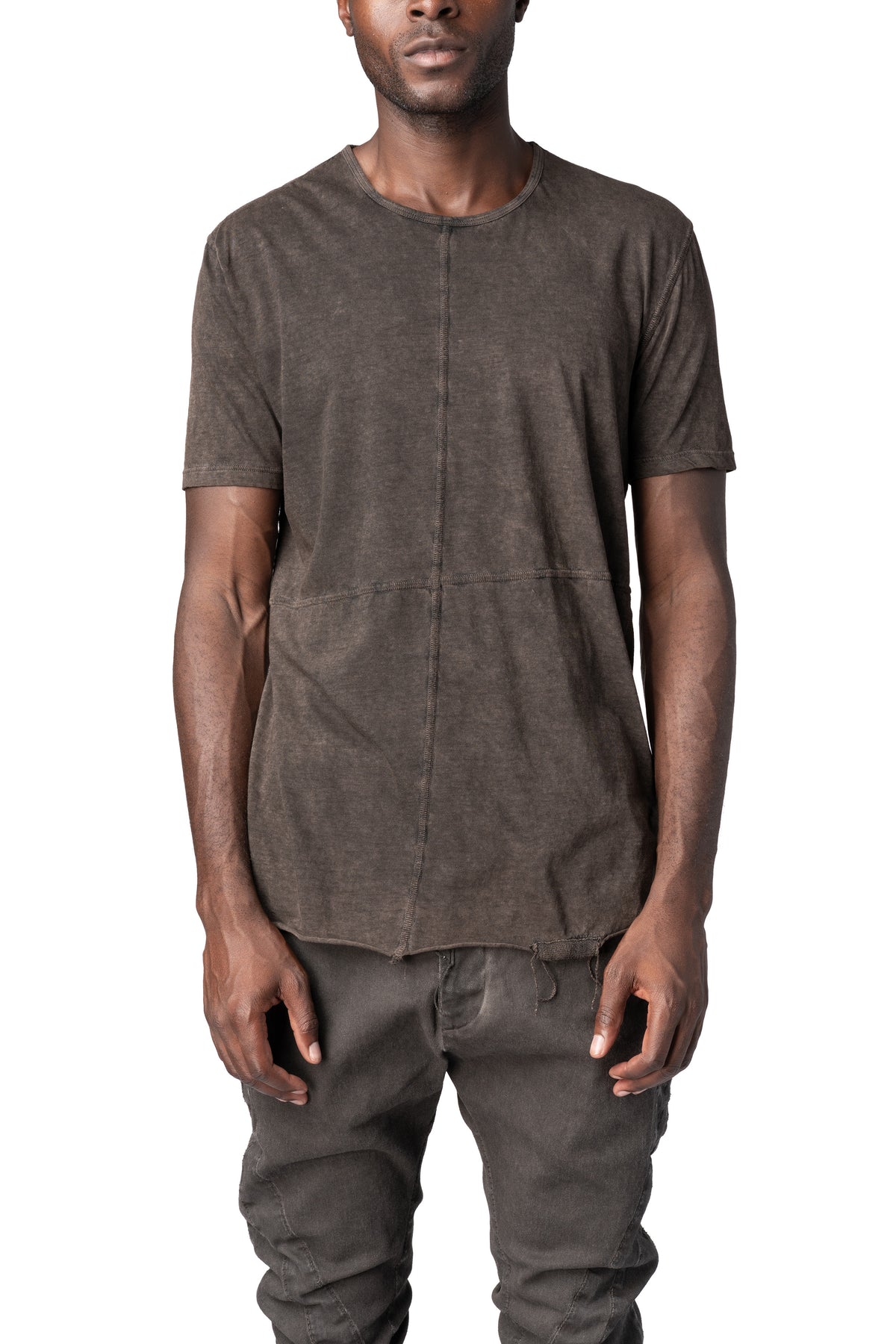 MD75 | AW26 - Panelled crew neck cotton t-shirt, Brown Wash MD13150