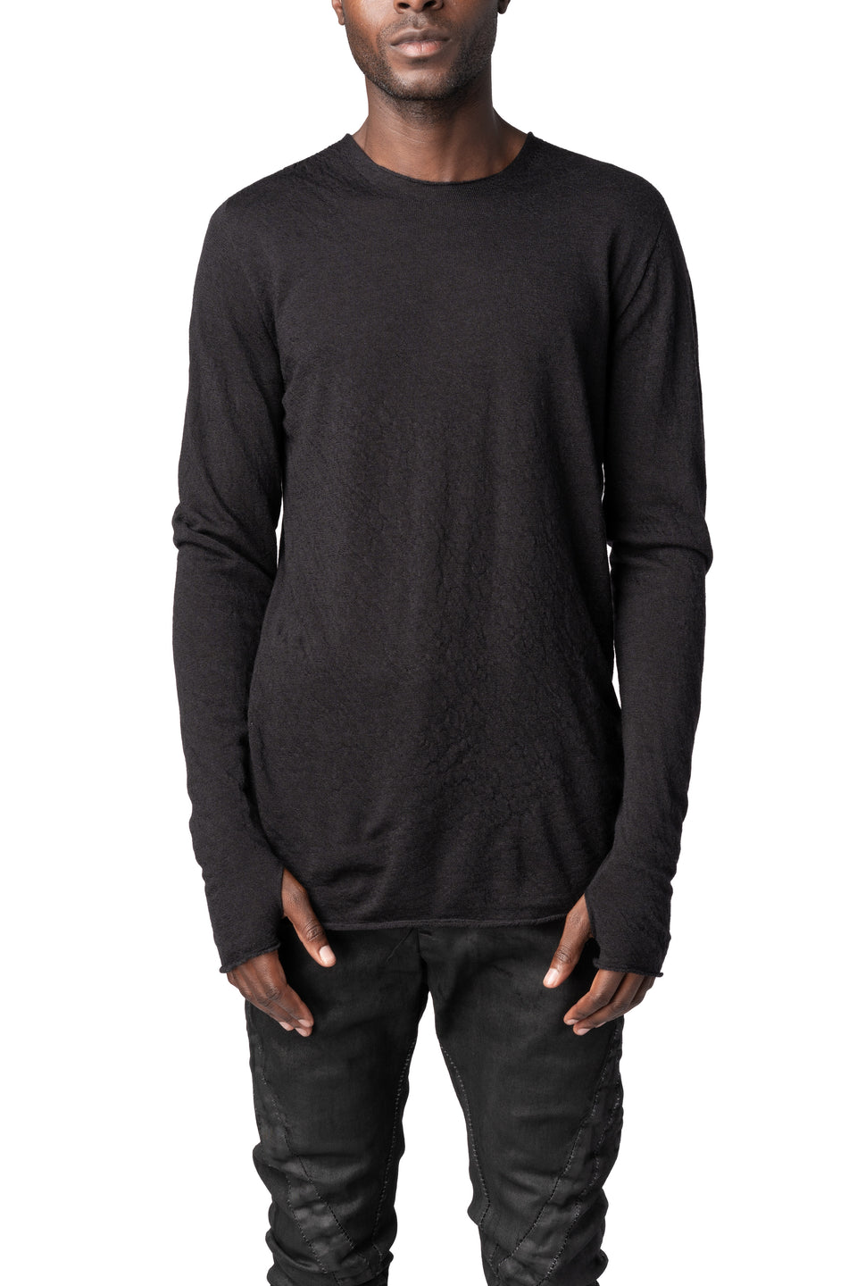 Fine gauge light wool crew neck sweater
