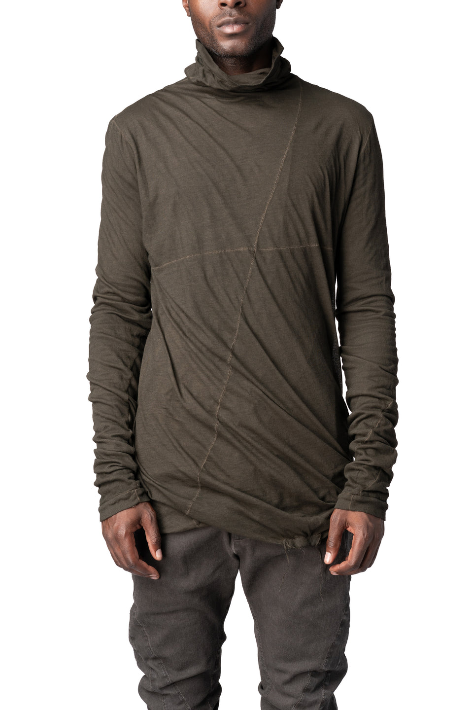 Double layer cotton roll neck long sleeve top, Military Fade