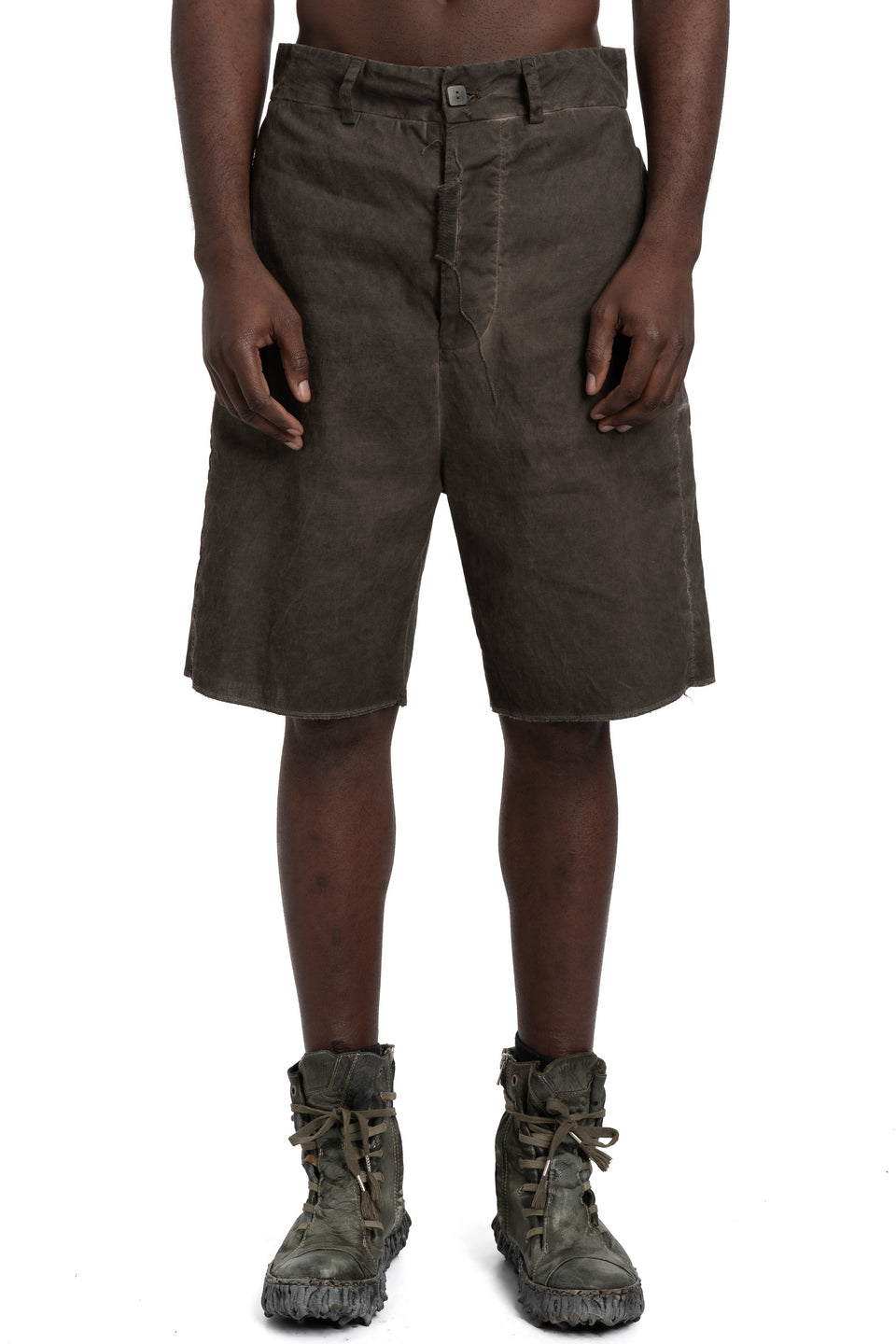 Linen stretch shorts, Military resin