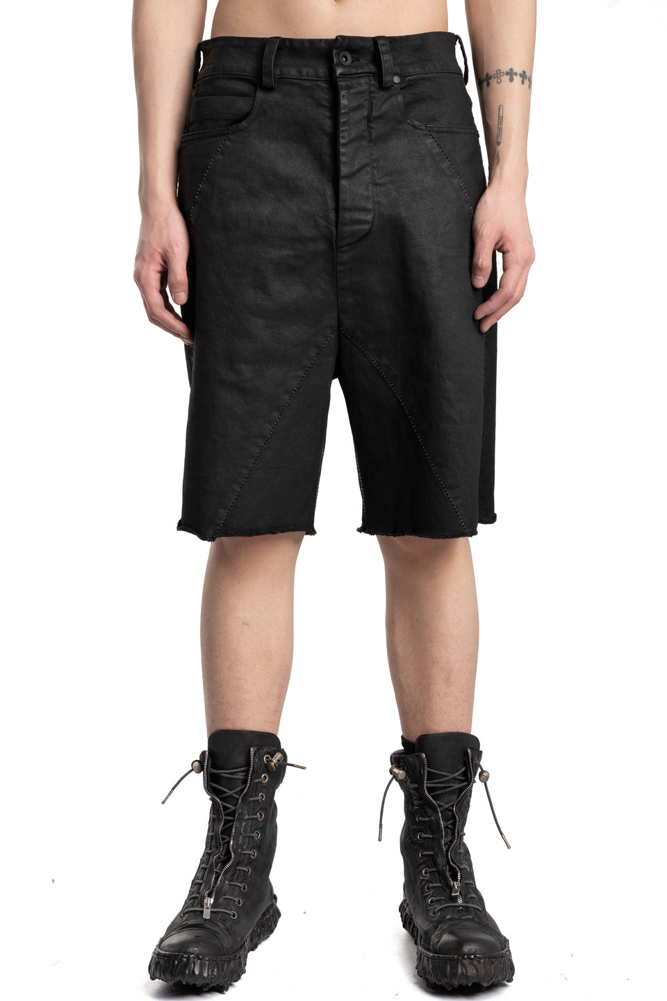 Cracked Coated Denim Shorts