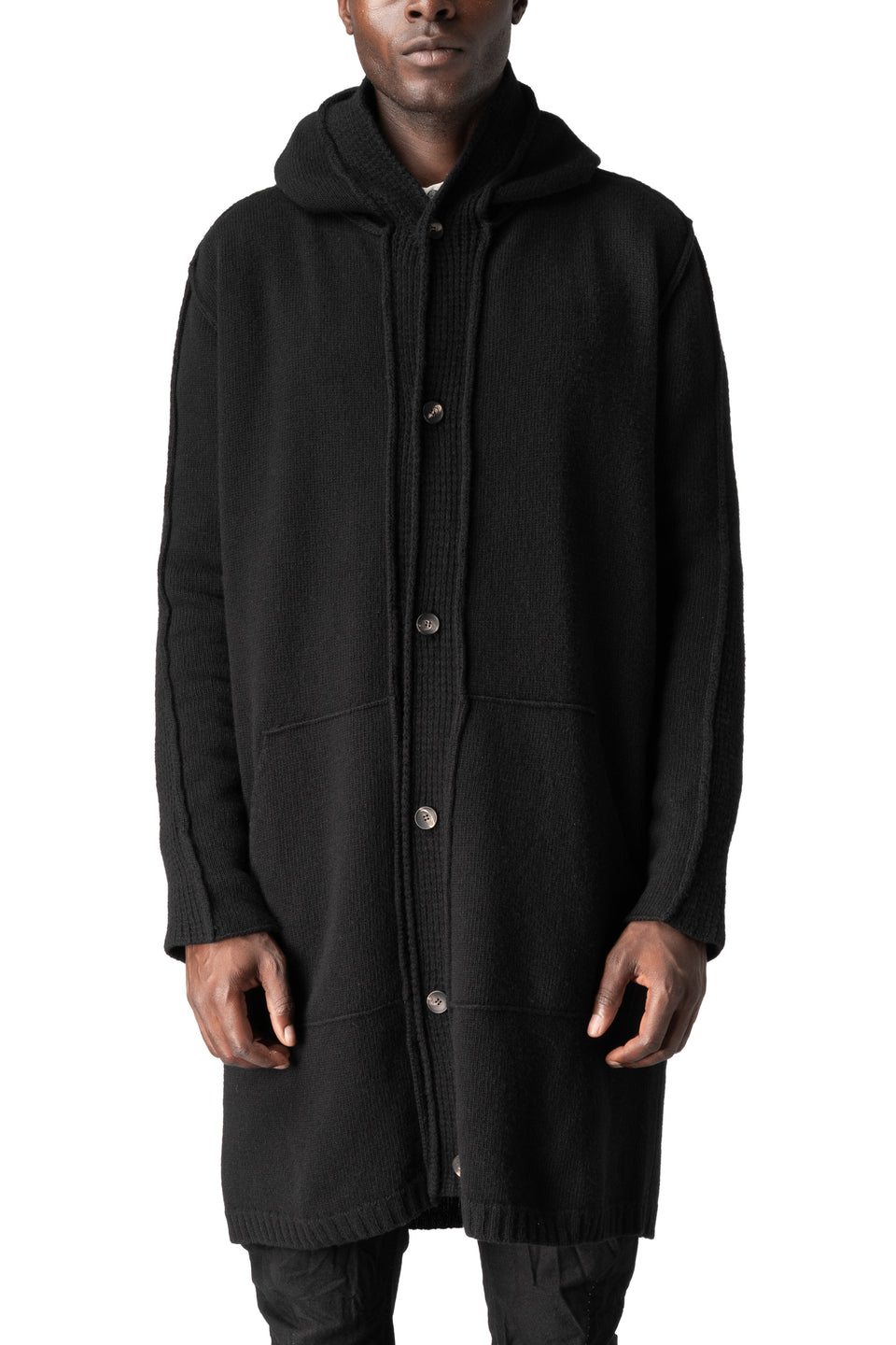 Hooded wool knit cardigan, Black