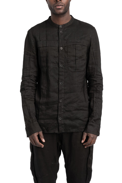 Masnada | SS26 - Woven Ramie Pleated Shirt, Black M3675