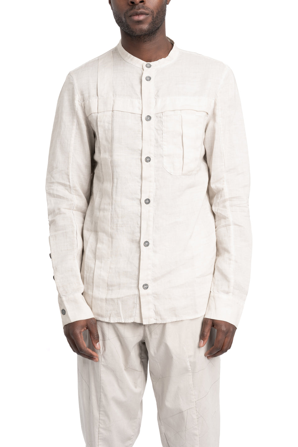 Woven Ramie Pleated Shirt, Off White