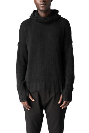 Never Enough | AW26 - Hooded wool cashmere knit sweater, Black MKN091