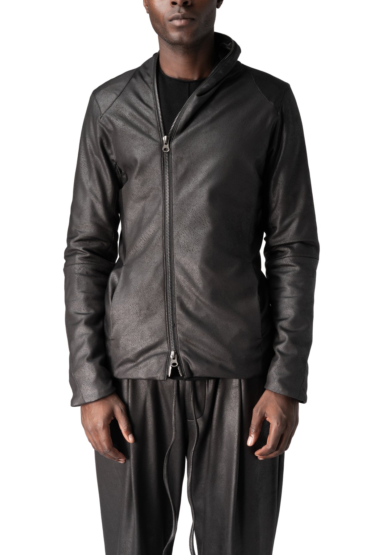 Never Enough | AW26 - Eco vegan leather zip sweatshirt, Black MSW015